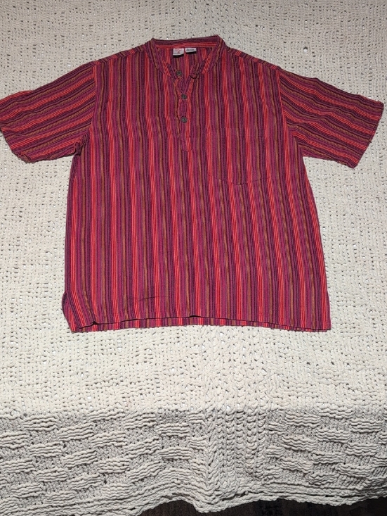 namaste fair trade Other - 384- Namaste Fair Trade Men's Red Striped Short-Sleeve Shirt